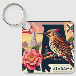 Chaveiro Norte do Alabama Flicker Bird & Camellia Flower