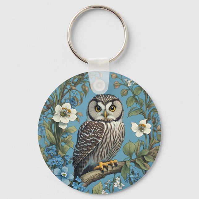 Chaveiro Norte Saw-Whet Owl William Morris Inspirado (Frente)