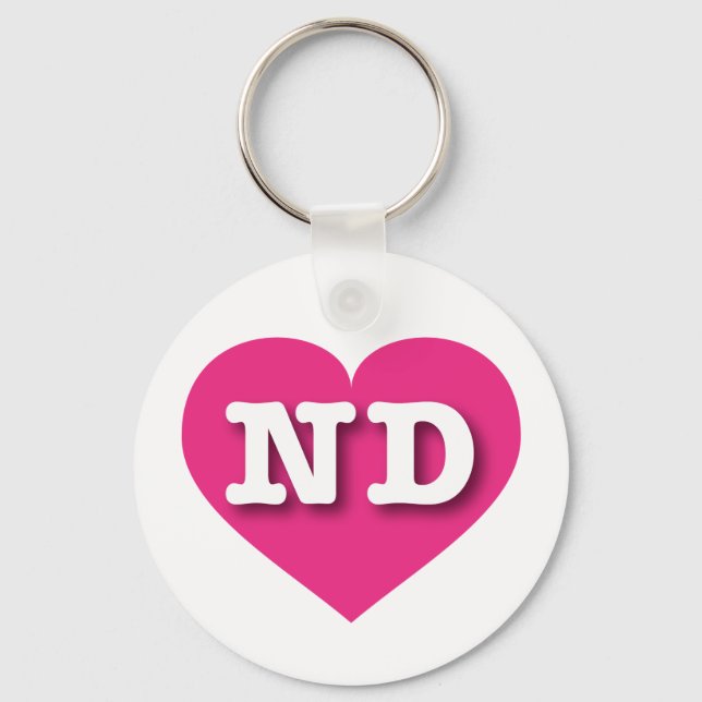 Chaveiro North Dakota Hot Pink Heart - Eu amo ND (Frente)