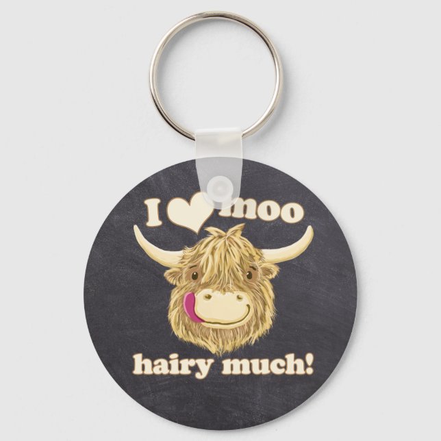 Chaveiro Nós Hamish Ama Moo Hairy Muito! Vaca Highland (Frente)
