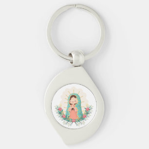 Chaveiro Nossa Senhora de Guadalupe com flores Estilo Kawai