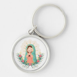 Chaveiro Nossa Senhora de Guadalupe com flores Estilo Kawai