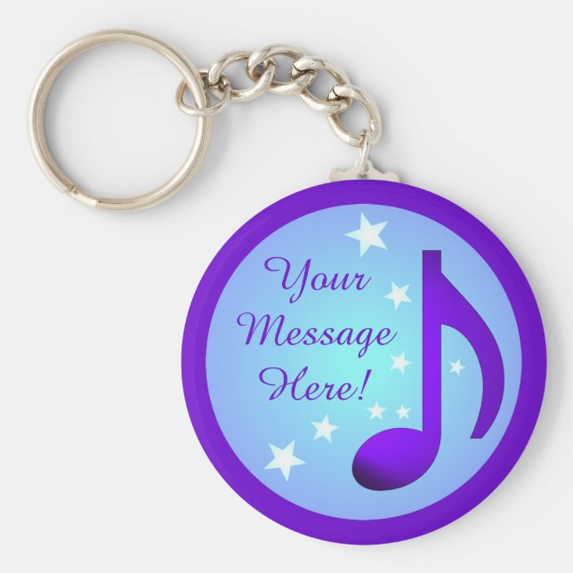 Chaveiro Nota de Música Roxa Círculo Azul Estrelas Personal (Frente)