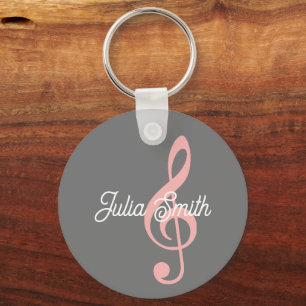 Chaveiro nota musical cor-de-rosa de clef de triplo com