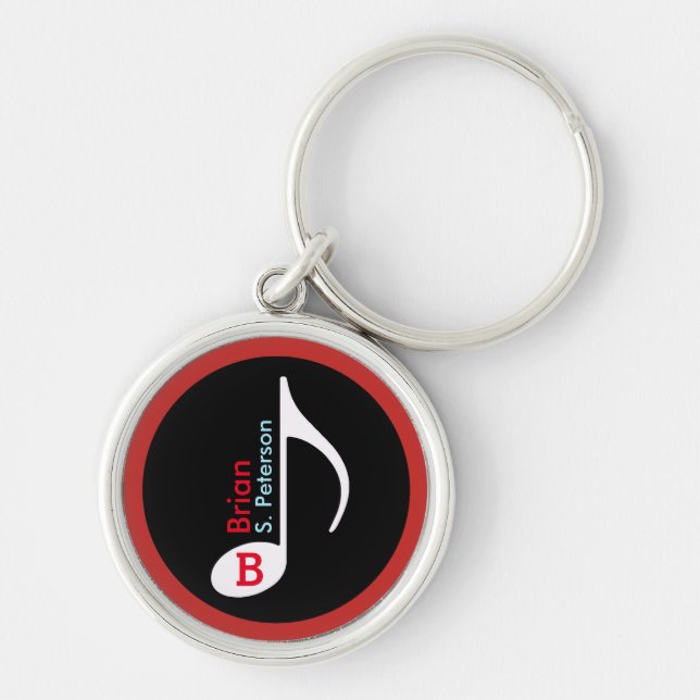 Chaveiro nota musical personalizada vermelha (Frente)