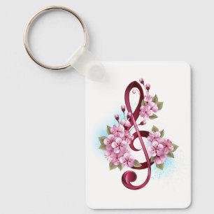 Chaveiro Notas de clave de trecho musical com flores de Sak