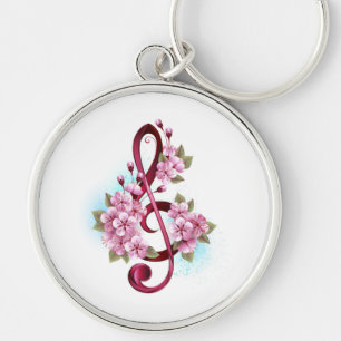Chaveiro Notas de clave de trecho musical com flores de Sak