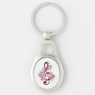 Chaveiro Notas de clave de trecho musical com flores de Sak