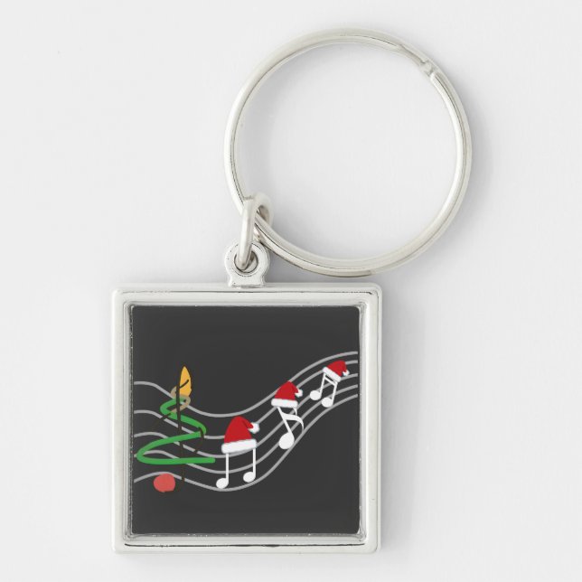 Chaveiro Notas de Música de Natal Santa Hat Treble Clef (Frente)