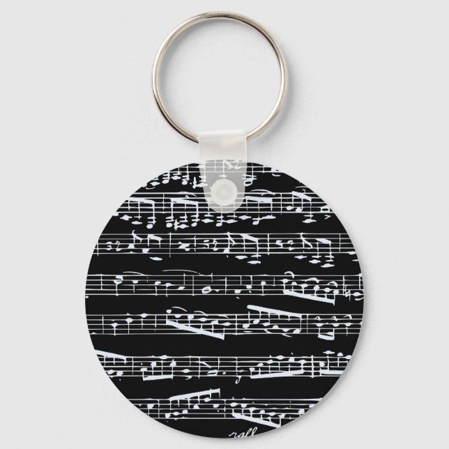 Chaveiro Notas de música em preto e branco (Frente)