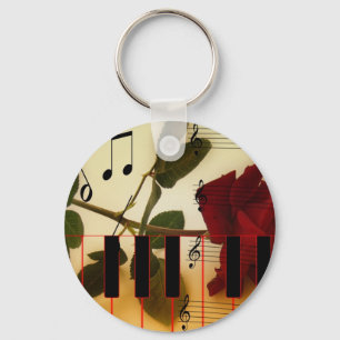 Chaveiro Notas de Música Rosa vermelha do teclado Blossom D