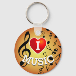 Chaveiro (NOTAS PRETAS no Dourado) I Love (Heart) Music (He