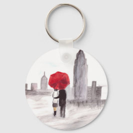 Chaveiro Nova York ama casal com guarda-chuva vermelha
