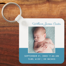 Chaveiro Novo Bebê Menino Azul Foto Cuja Face Dupla