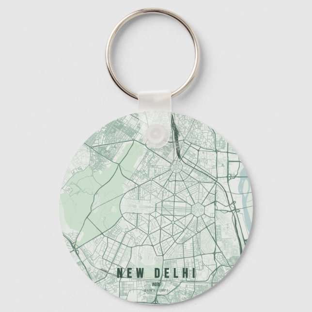 Chaveiro Novo Mapa da Cidade de Nova Deli & Texto Personali (Frente)