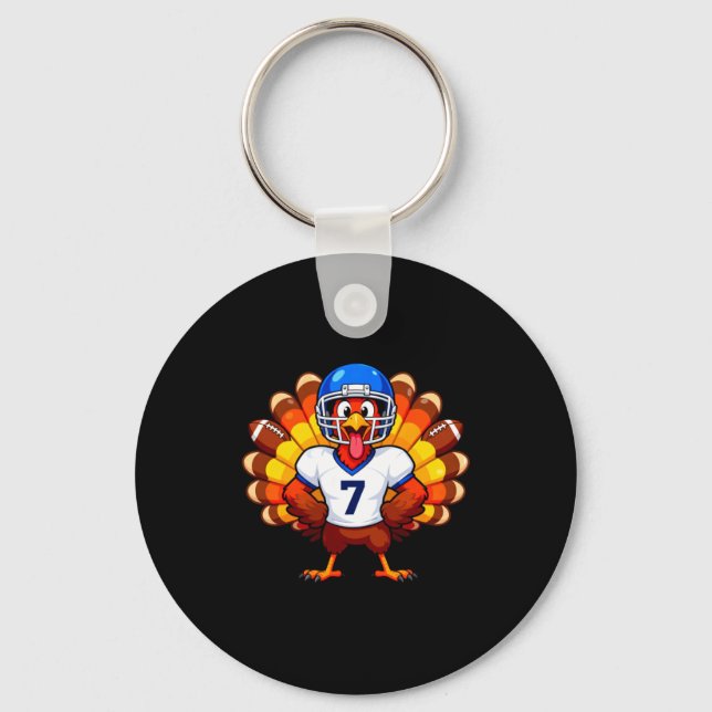 Chaveiro Number 7 Funny Thanksgiving Football Turkey Men Wo (Frente)