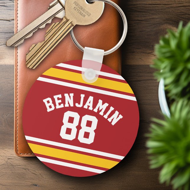 Chaveiro Número de Nome Personalizado de Futebol de Jersey  (Personalized Keychain - Sports Jersey Football Theme)