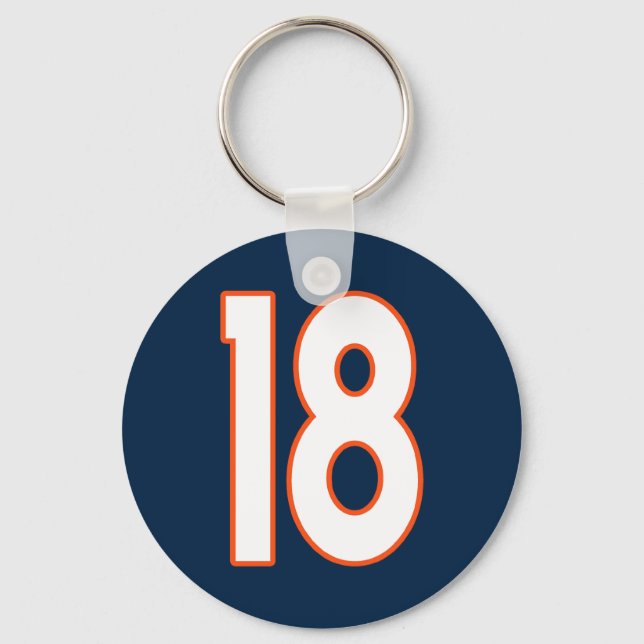 Chaveiro Número redondo 18 Laranja Azul Branco (Frente)