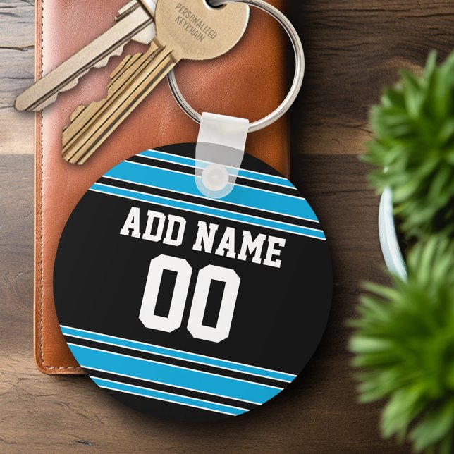 Chaveiro Números Personalizados de Futebol de Black Blue Je (Personalized Keychain - Sports Jersey Football Theme)