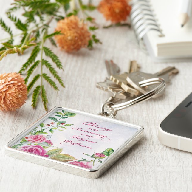 Chaveiro Nun Aniversário da Profissão Religiosa Rosas Rosa (Lateral)