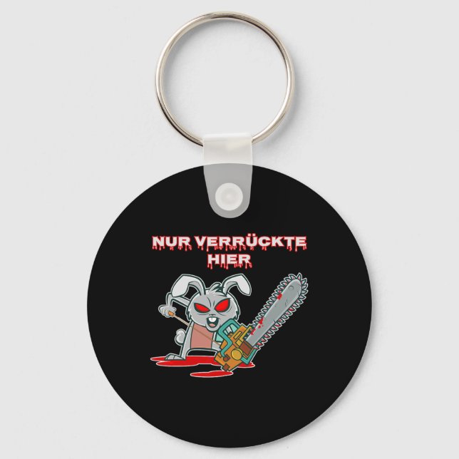 Chaveiro Nur Verrückte Hier Funny Rabbit com Chainsaw Gift (Frente)