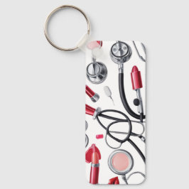 Chaveiro Nurse Glam – Stethoscope & Lipstick Pattern