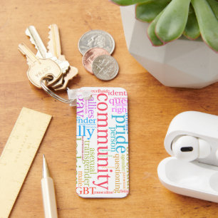 Chaveiro Nuvem de palavras da comunidade LGBTQ+ do arco-íri