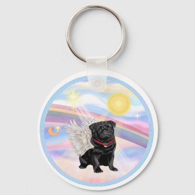 Chaveiro Nuvens - Anjo Pug Preto (Frente)