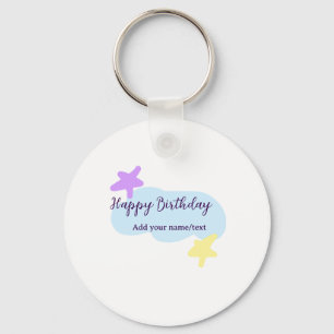 Chaveiro Nuvens azul pastel estrelas roxo feliz aniversário