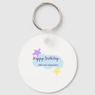 Chaveiro Nuvens azul pastel estrelas roxo feliz aniversário