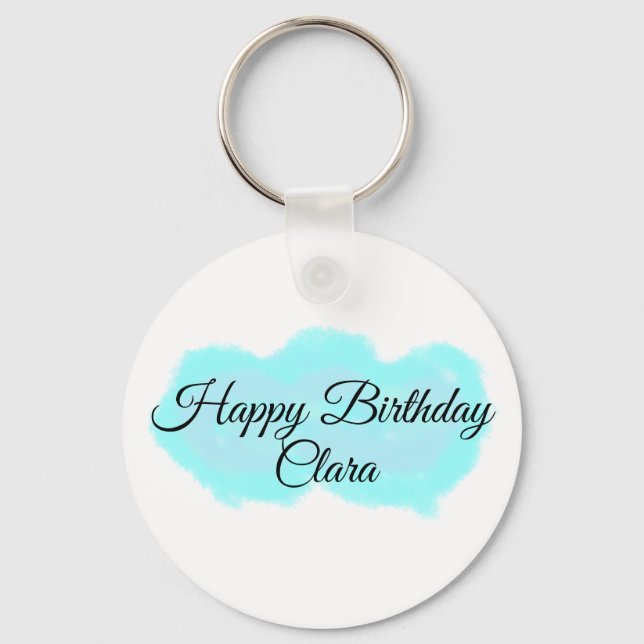 Chaveiro Nuvens verdes azuis pastel feliz aniversário moder (Frente)