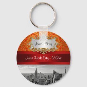Chaveiro NY City Skyline BW 112 Red Dourado Paisley Key Cha