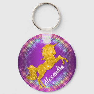 Chaveiro O arco-íris dourado do unicórnio Sparkles roxo