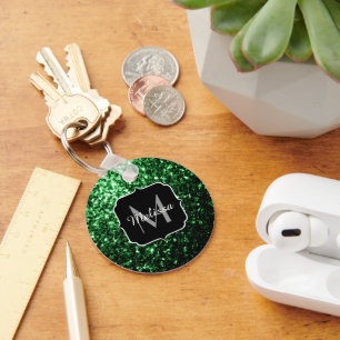 Chaveiro O brilho verde escuro glamoroso sparkles monograma