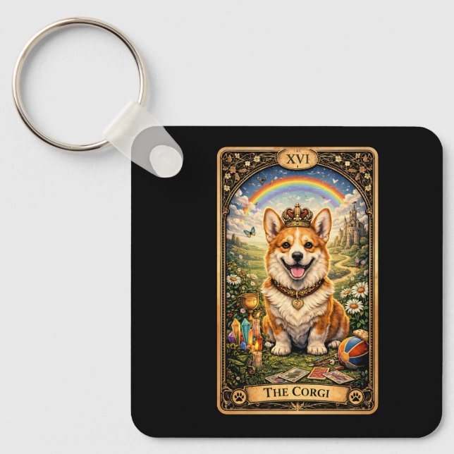 Chaveiro O Cartão de Tarot do Corgi (Frente)