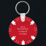 Chaveiro O Pôquer Vermelho Chip Casino Foi O Favor Do Casam<br><div class="desc">O casino de Las Vegas jogando o padrinho de casamento de casamento...  presente feito em um olhar de pôquer vermelho e branco. Personalize todos os campos de texto para atender às suas necessidades de casamento. Os produtos correspondentes estão disponíveis.</div>