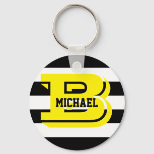 Chaveiro O preto listra o anel chave do botão do monograma