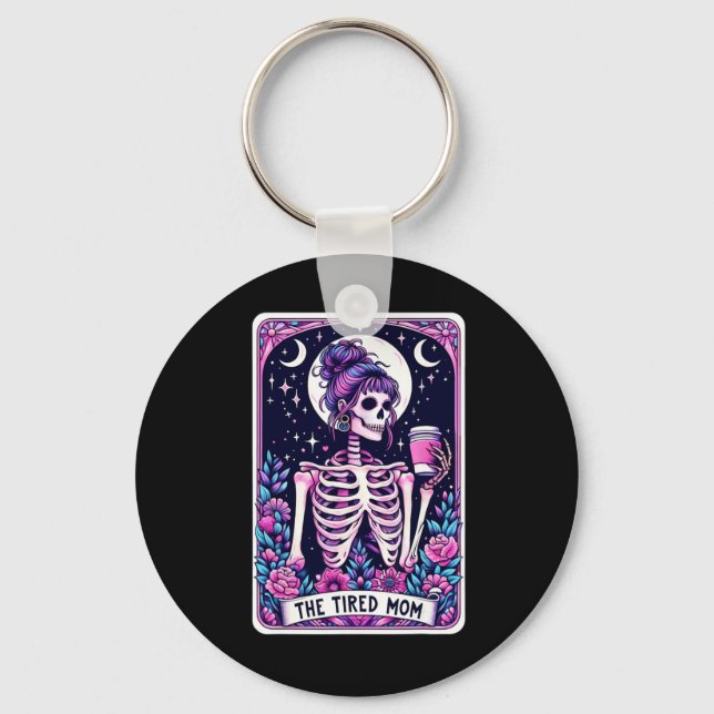 Chaveiro O Skeleton do Cartão Tarot da Mãe Cansado (Frente)