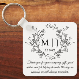 Chaveiro obrigado de monograma botânico do casamento