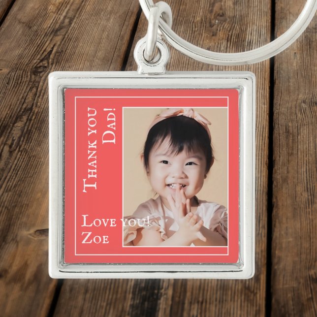 Chaveiro Obrigado Pai em vermelho e branco, foto e nome (Criador carregado)