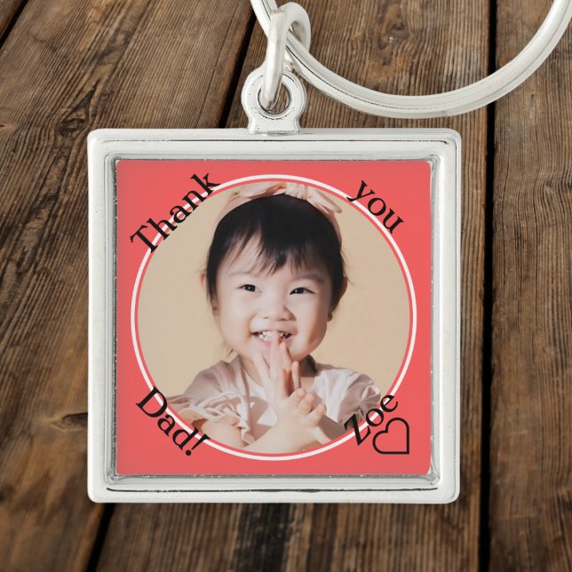 Chaveiro Obrigado Pai em vermelho e redondo, foto e nome (Criador carregado)