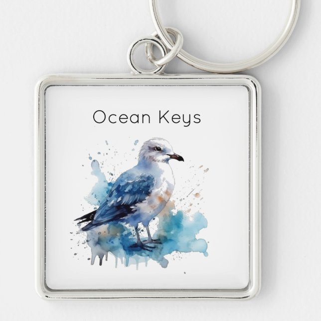 Chaveiro Ocean Breeze: Watercolor Seagull (Frente)