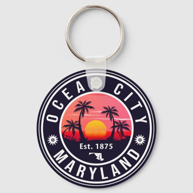 Chaveiro Ocean City Maryland Retro Sunset Souvenirs 60s (Frente)