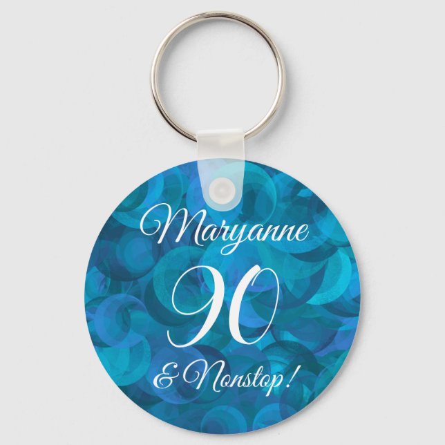 Chaveiro Oceano Elegante Azul 90 e Festa de aniversário ini (Frente)