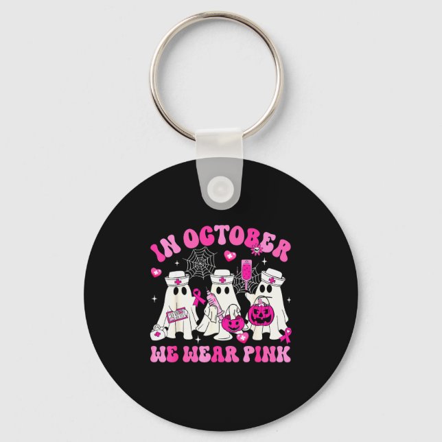 Chaveiro October We Wear Nk Nurse Ghost Halloween Breast Ca (Frente)