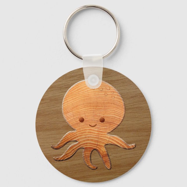 Chaveiro Octopus De Cartoon Bonito Com Impressão De Madeira (Frente)