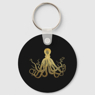 Chaveiro Octopus Dourado de Tinta Preta  Costeira Náutica
