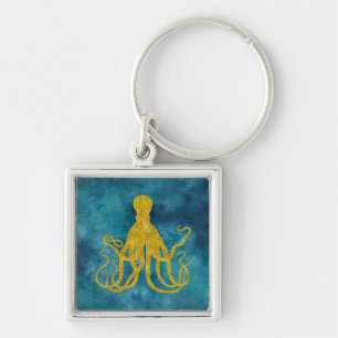 Chaveiro Octopus Dourado Leopard SkyImpressão   Azul Aqua T