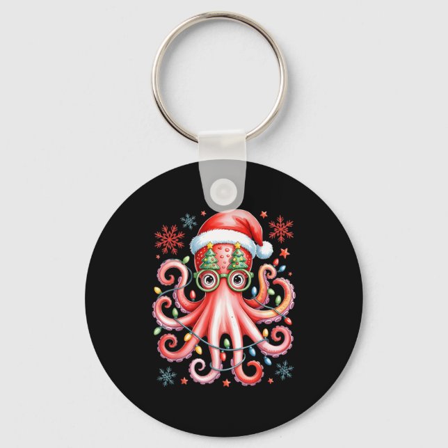 Chaveiro Octopus Gles Santa Hat Christmas Light Ocean Anima (Frente)