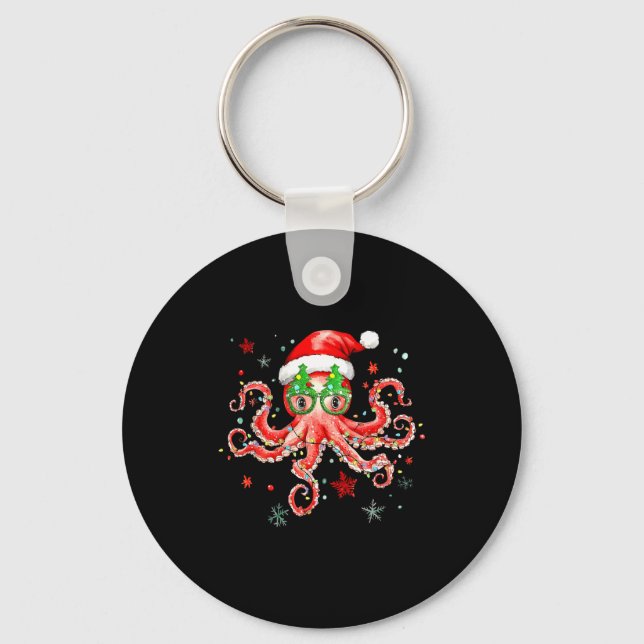 Chaveiro Octopus Gles Santa Hat Christmas Light Ocean Anima (Frente)